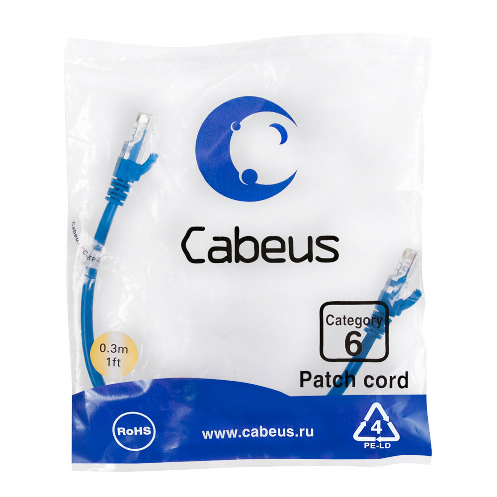 Патч-корд Cabeus PC-UTP-RJ45-Cat.6-0.3m-BL, 0.3м - фото 2