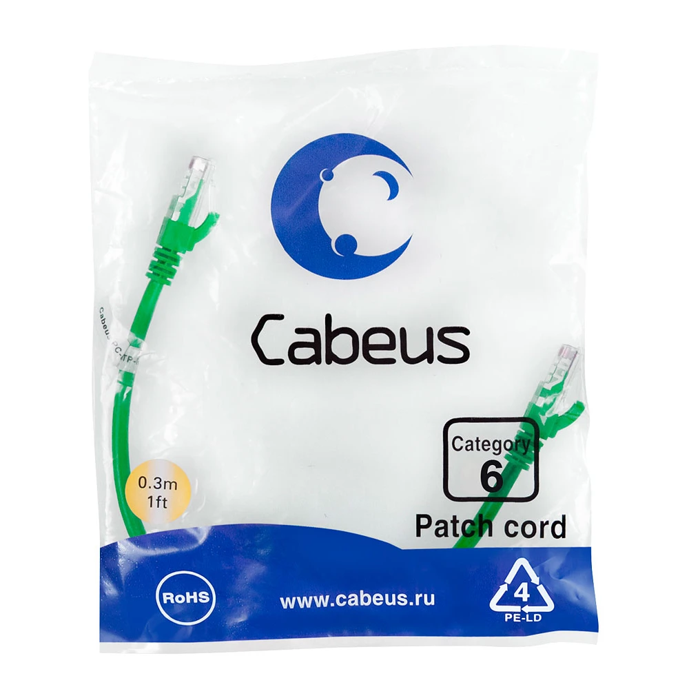Патч-корд Cabeus PC-UTP-RJ45-Cat.6-0.3m-GN, 0.3м - фото 2
