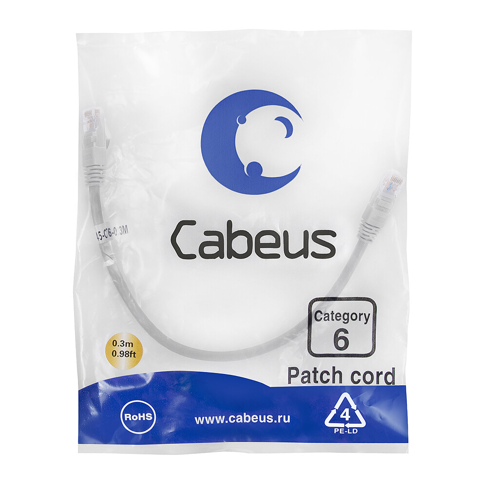 Патч-корд Cabeus PC-UTP-RJ45-Cat.6-0.3m, 0.3м - фото 2