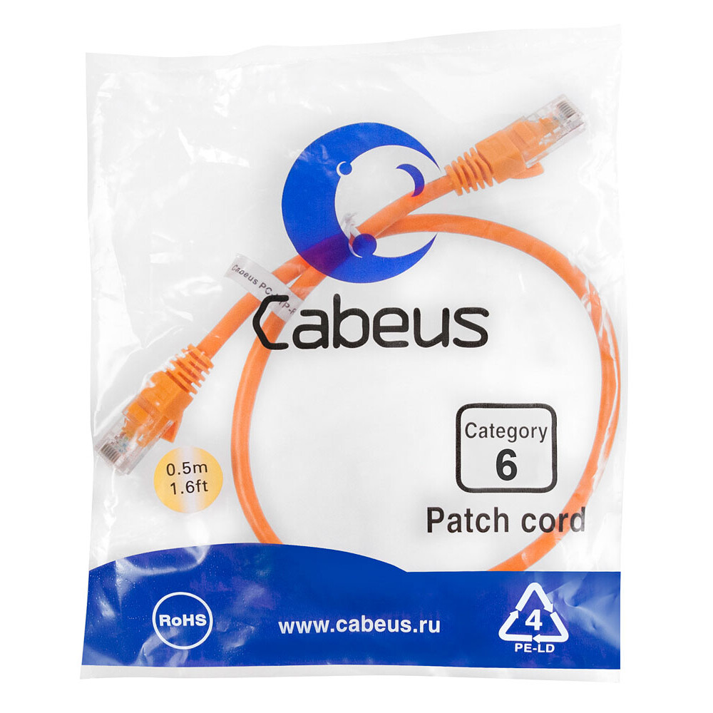 Патч-корд Cabeus PC-UTP-RJ45-Cat.6-0.5m-OR, 0.5м - фото 2