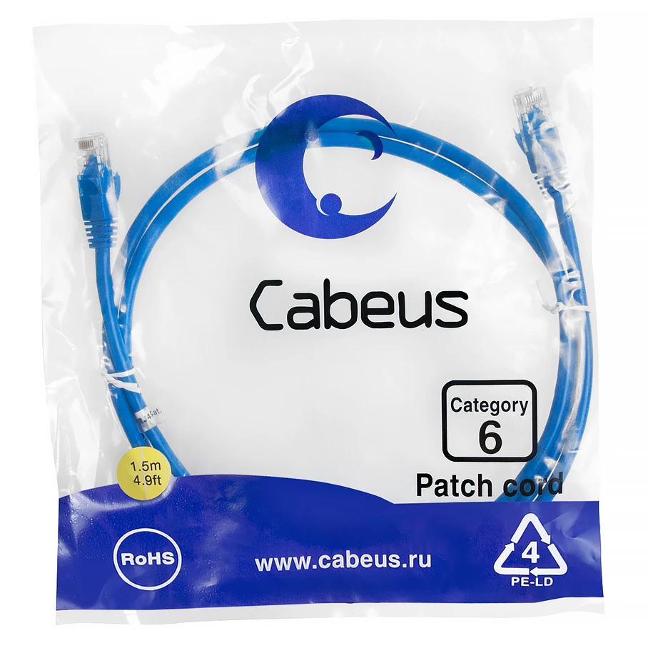 Патч-корд Cabeus PC-UTP-RJ45-Cat.6-1.5m-BL, 1.5м - фото 2