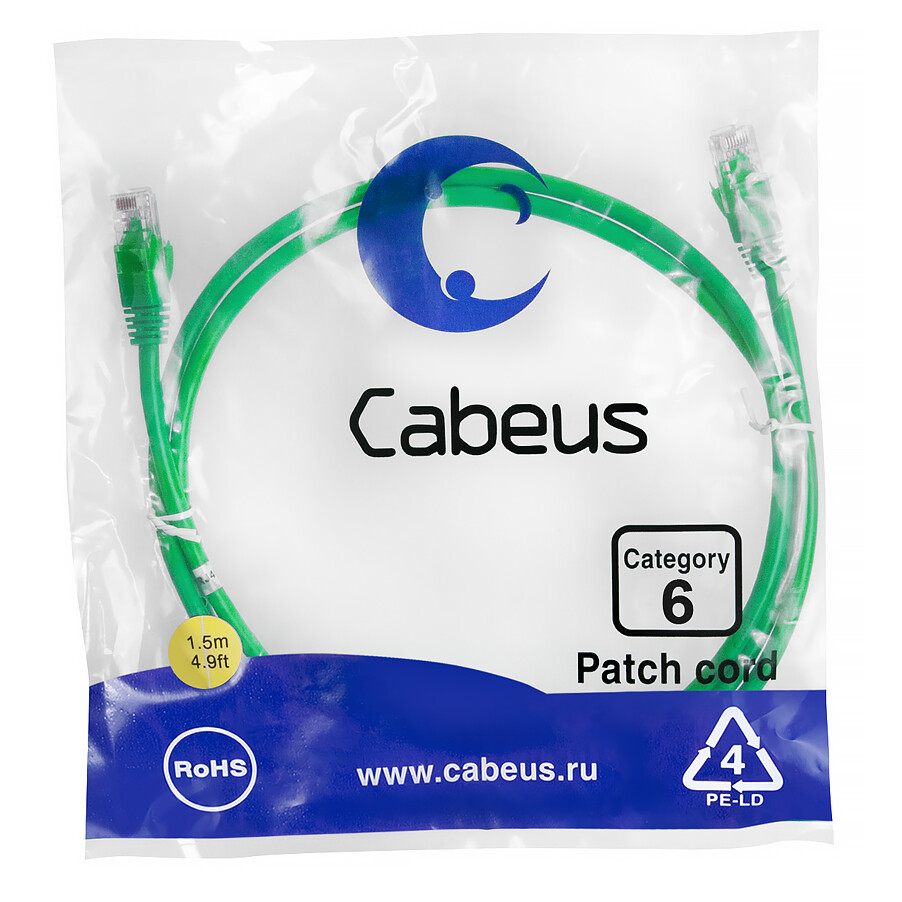 Патч-корд Cabeus PC-UTP-RJ45-Cat.6-1.5m-GN, 1.5м - фото 2
