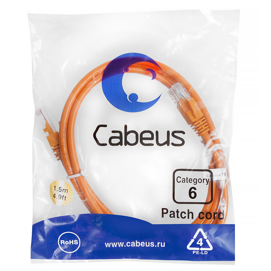 Патч-корд Cabeus PC-UTP-RJ45-Cat.6-1.5m-OR, 1.5м - фото 2