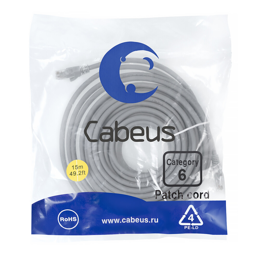 Патч-корд Cabeus PC-UTP-RJ45-Cat.6-15m, 15м - фото 2