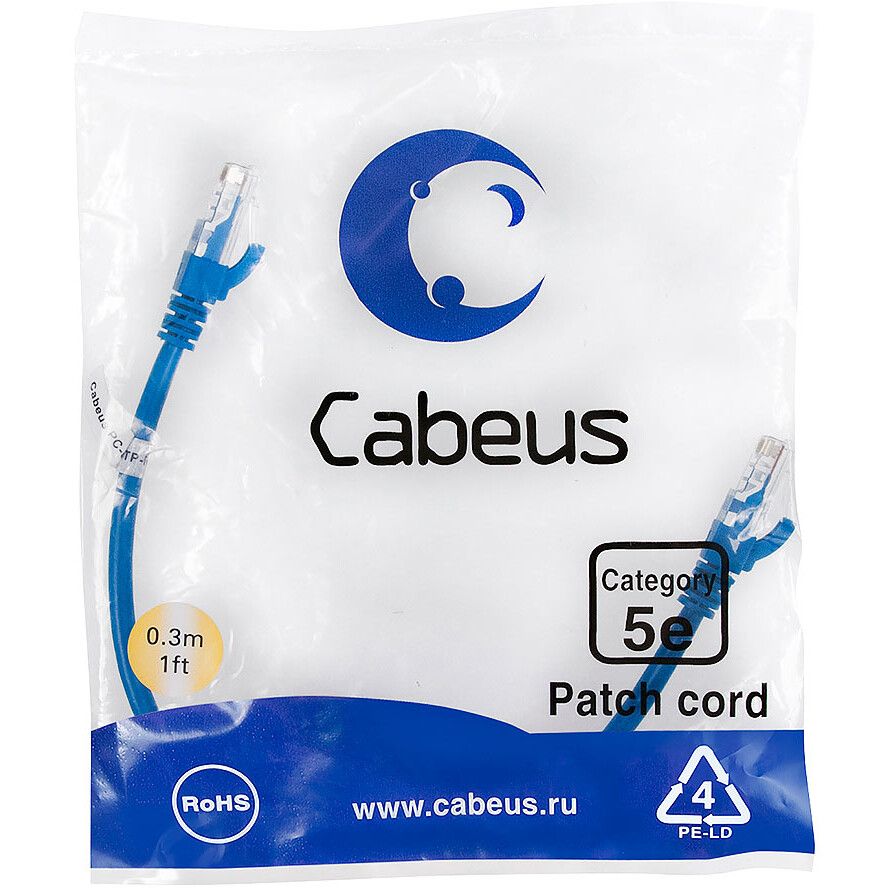 Патч-корд Cabeus PC-UTP-RJ45-Cat.5e-0.3m-BL-LSZH, 0.3м - фото 2