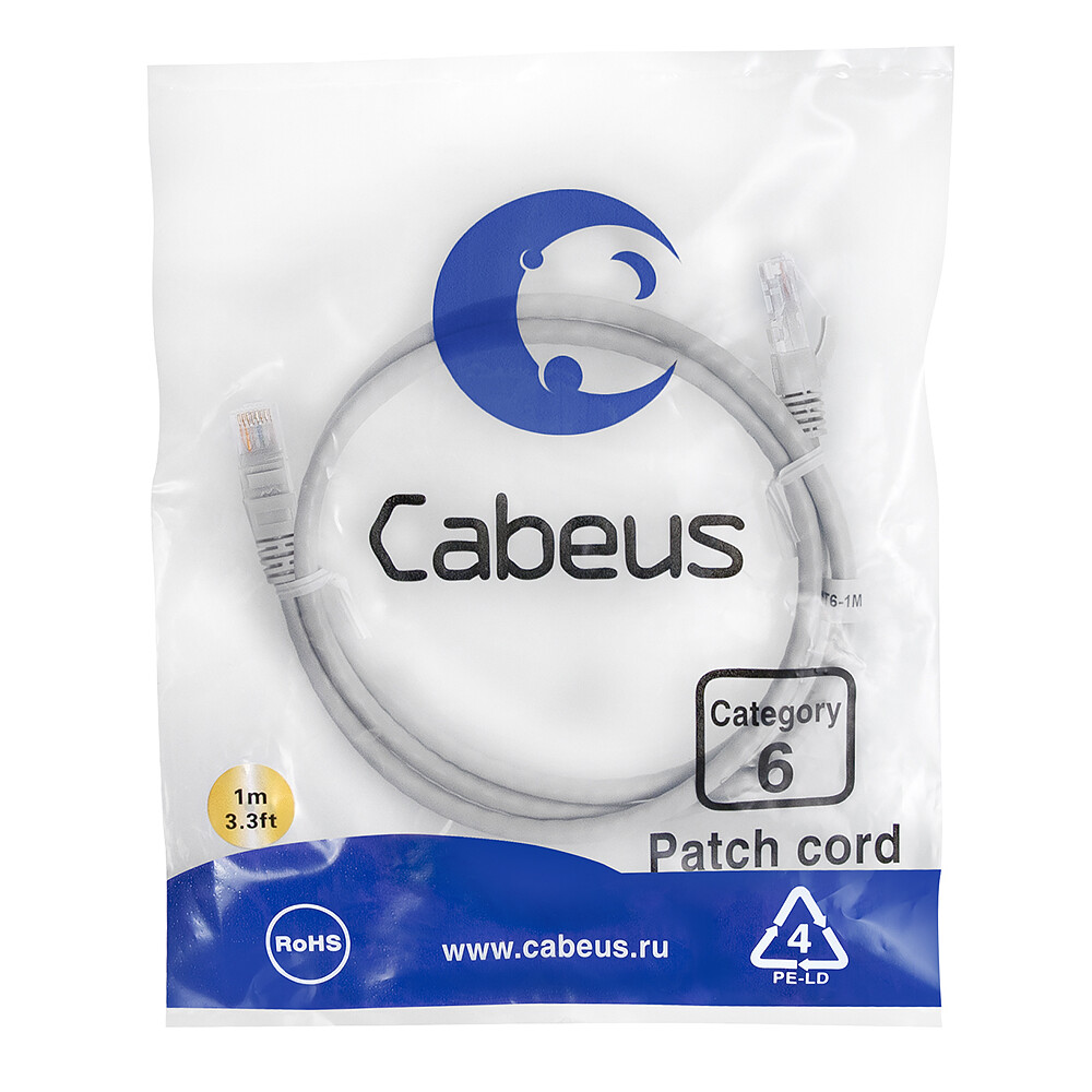 Патч-корд Cabeus PC-UTP-RJ45-Cat.6-1m, 1м - фото 2