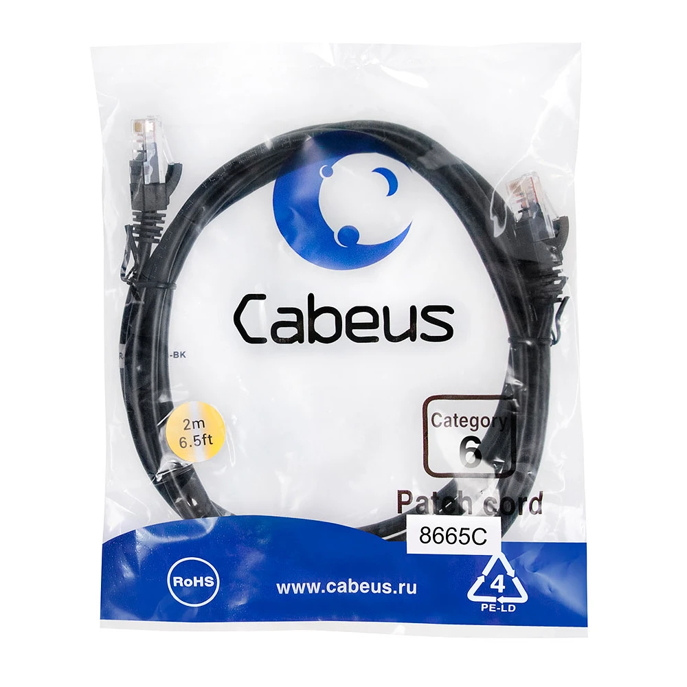 Патч-корд Cabeus PC-UTP-RJ45-Cat.6-2m-BK, 2м - фото 2