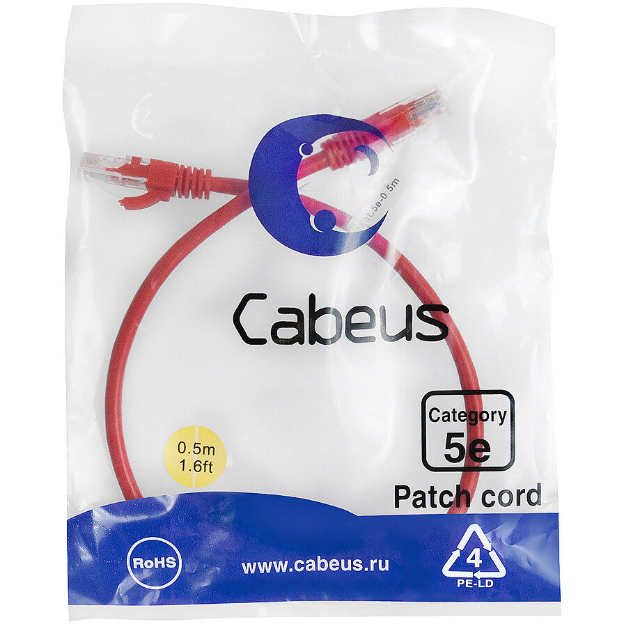 Патч-корд Cabeus PC-UTP-RJ45-Cat.5e-0.5m-RD-LSZH, 0.5м - фото 2