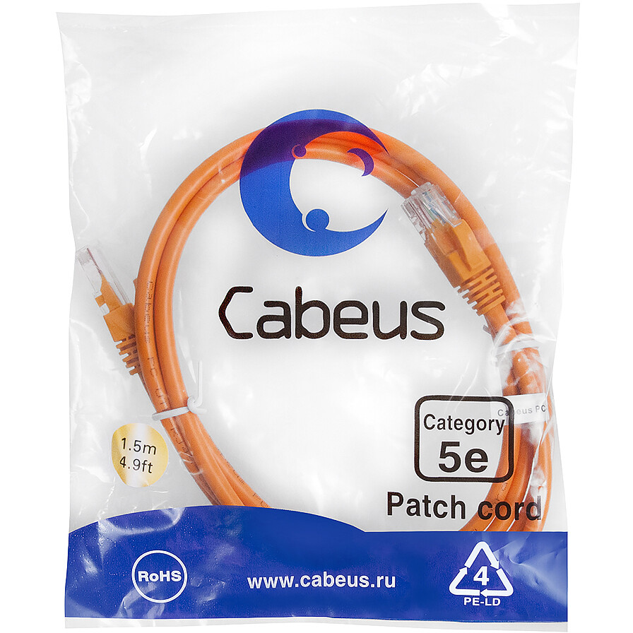 Патч-корд Cabeus PC-UTP-RJ45-Cat.5e-1.5m-OR, 1.5м - фото 2