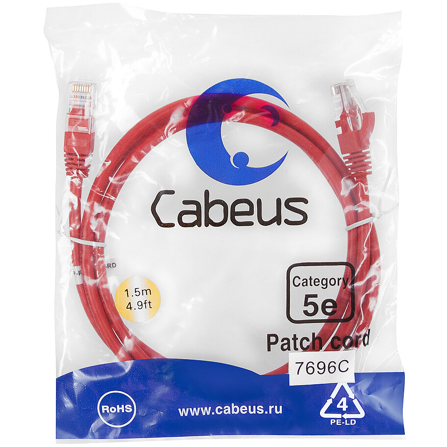 Патч-корд Cabeus PC-UTP-RJ45-Cat.5e-1.5m-RD, 1.5м - фото 2