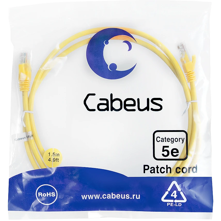 Патч-корд Cabeus PC-UTP-RJ45-Cat.5e-1.5m-YL, 1.5м - фото 2