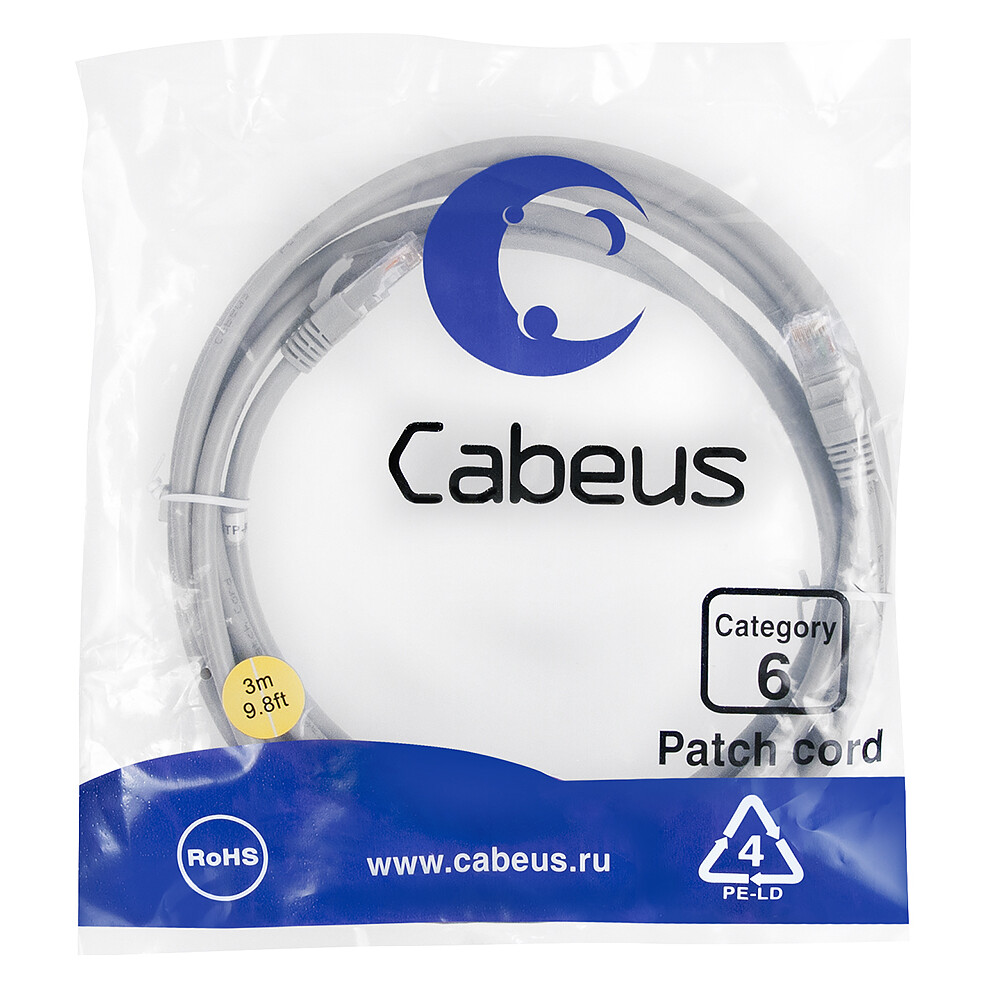 Патч-корд Cabeus PC-UTP-RJ45-Cat.6-3m, 3м - фото 2