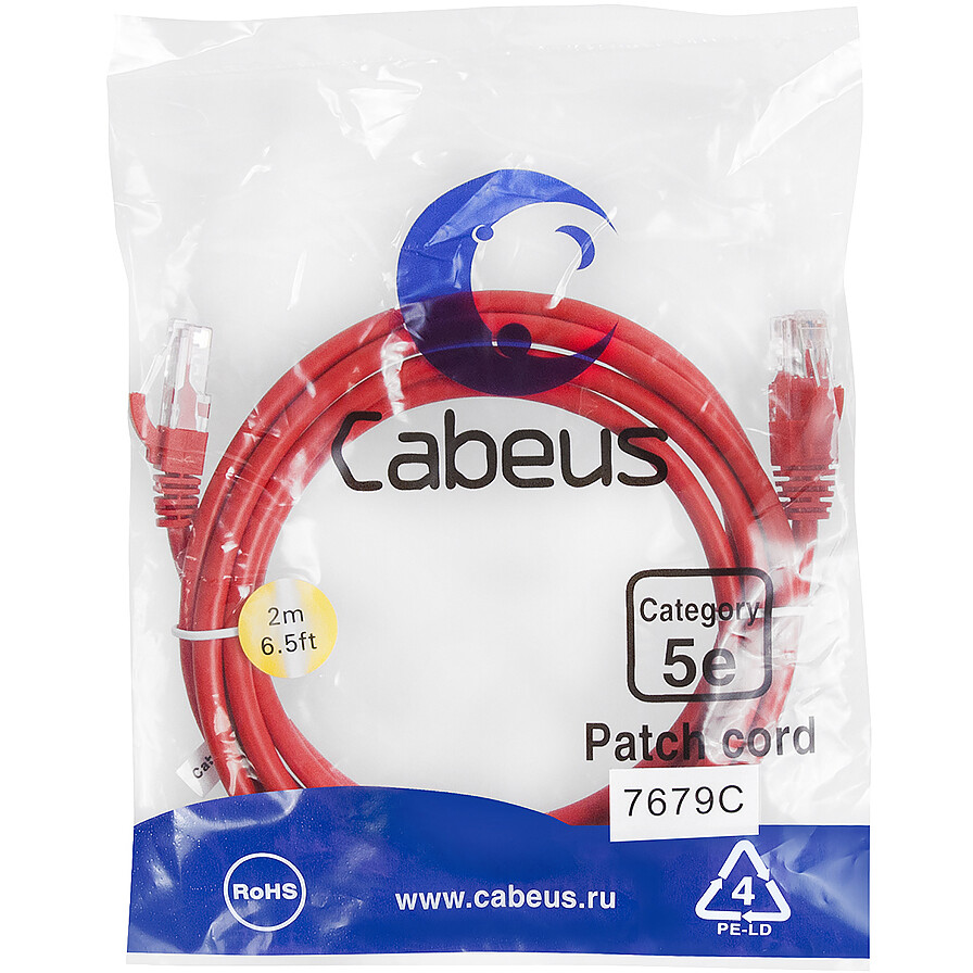 Патч-корд Cabeus PC-UTP-RJ45-Cat.5e-2m-RD-LSZH, 2м - фото 2