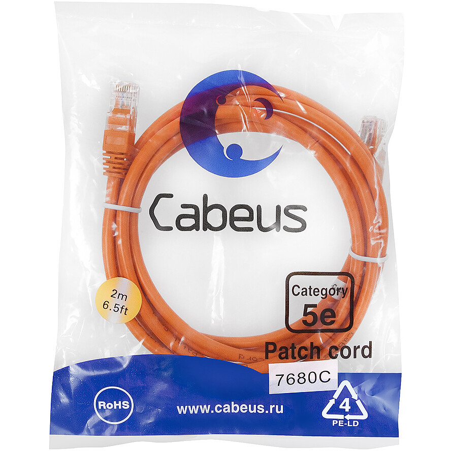 Патч-корд Cabeus PC-UTP-RJ45-Cat.5e-2m-OR-LSZH, 2м - фото 2