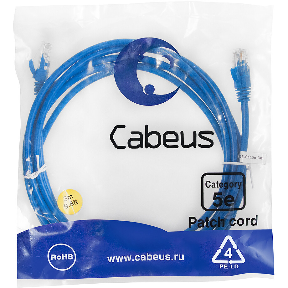 Патч-корд Cabeus PC-UTP-RJ45-Cat.5e-3m-BL-LSZH, 3м - фото 2