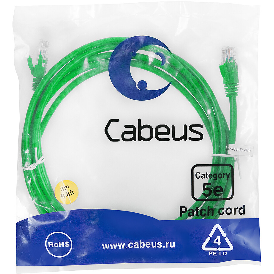 Патч-корд Cabeus PC-UTP-RJ45-Cat.5e-3m-GN, 3м - фото 2