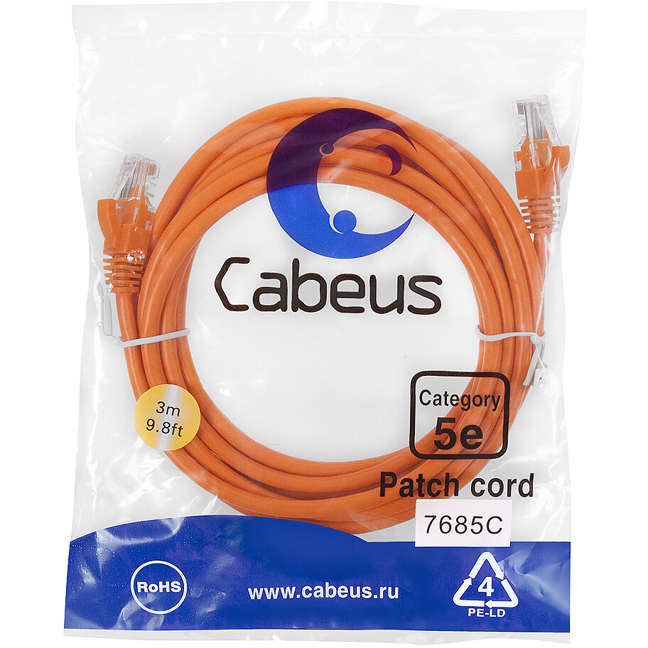 Патч-корд Cabeus PC-UTP-RJ45-Cat.5e-3m-OR-LSZH, 3м - фото 2