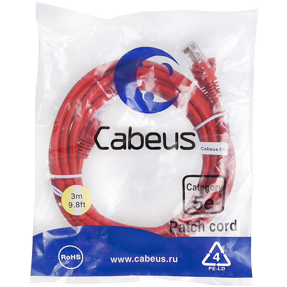 Патч-корд Cabeus PC-UTP-RJ45-Cat.5e-3m-RD-LSZH, 3м - фото 2