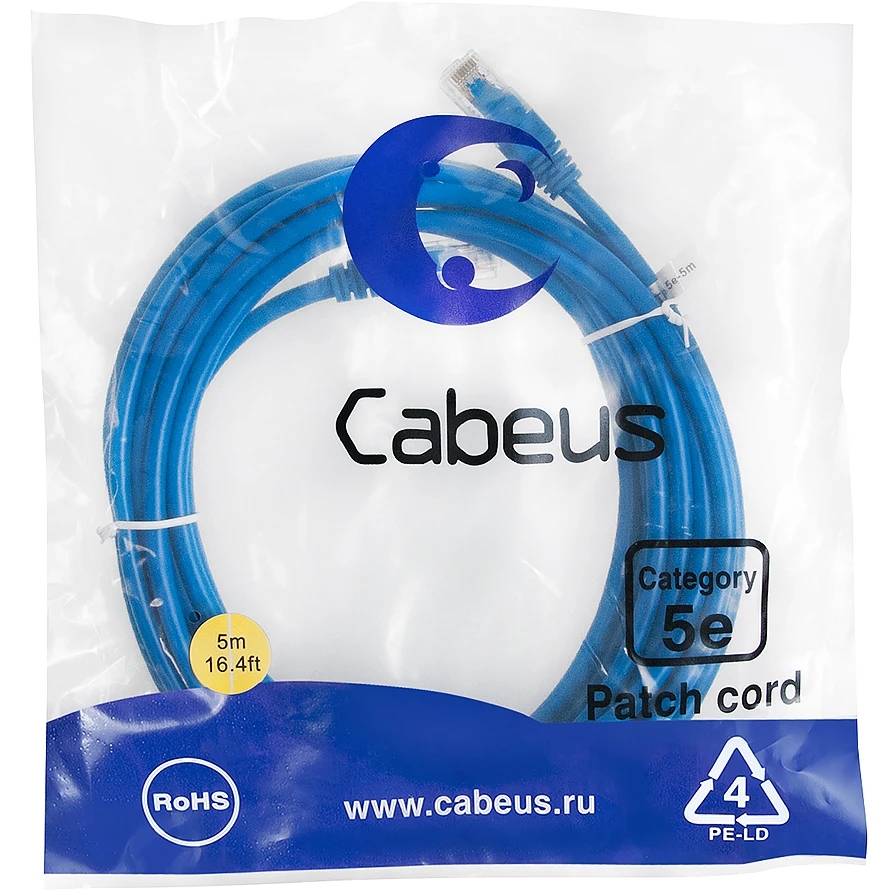 Патч-корд Cabeus PC-UTP-RJ45-Cat.5e-5m-BL-LSZH, 5м - фото 2