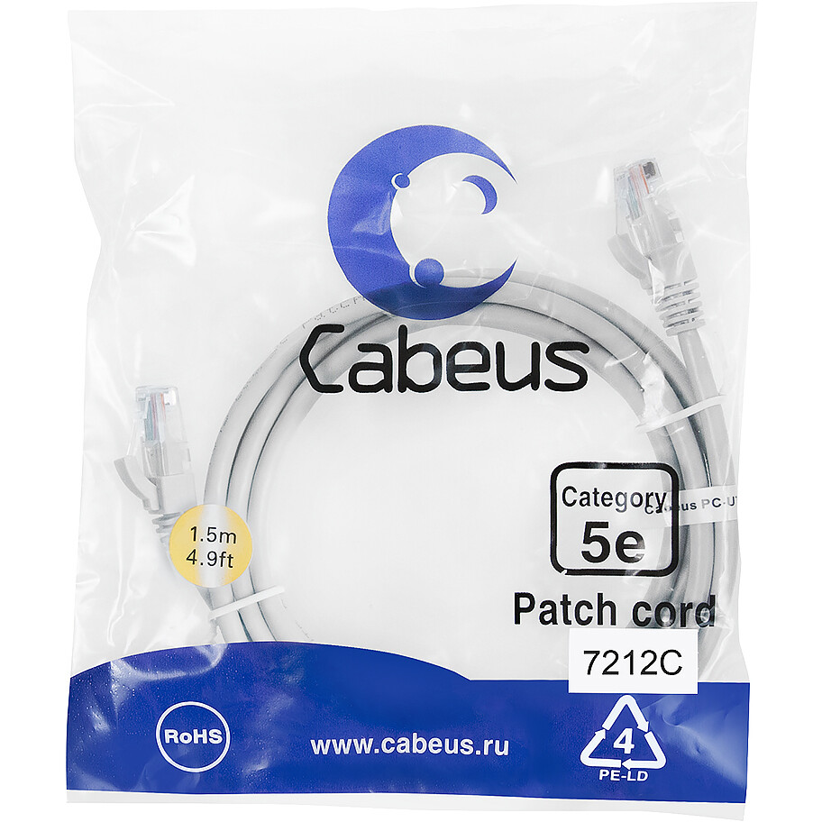Патч-корд Cabeus PC-UTP-RJ45-Cat.5e-1.5m, 1.5м - фото 2