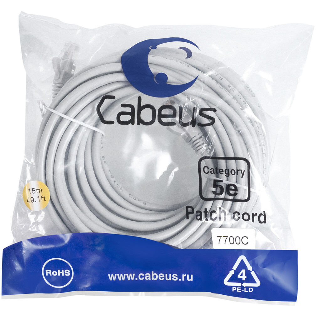 Патч-корд Cabeus PC-UTP-RJ45-Cat.5e-15m, 15м - фото 2