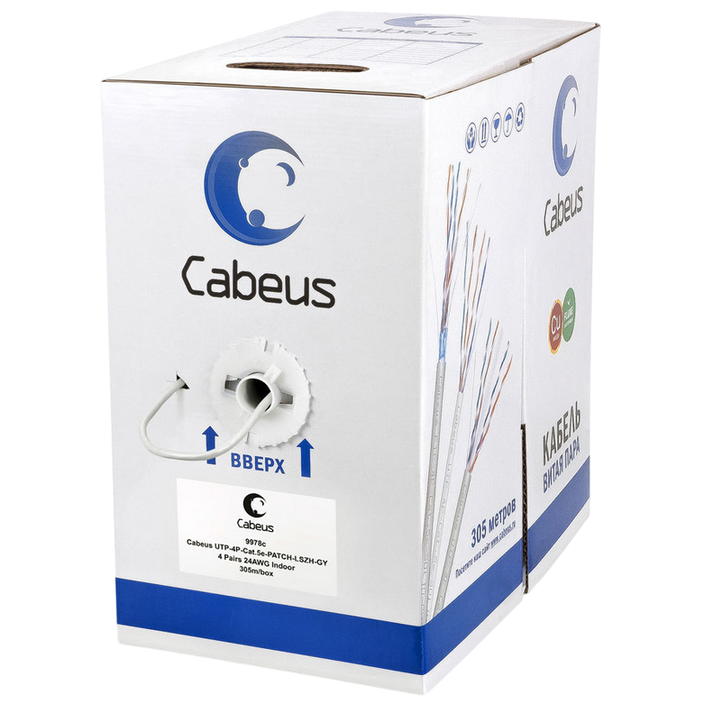 Бухта Cabeus UTP-4P-Cat.5e-PATCH-LSZH-GY, 305м