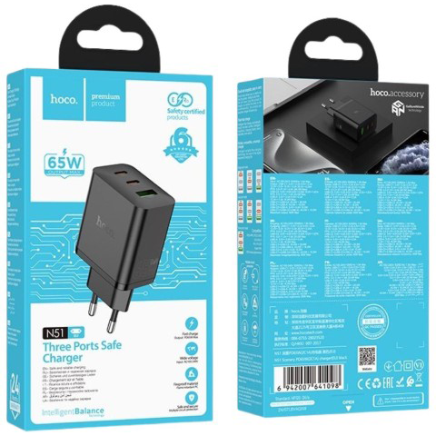 Сетевое зарядное устройство HOCO N51 Black - 6942007641098 - фото 3