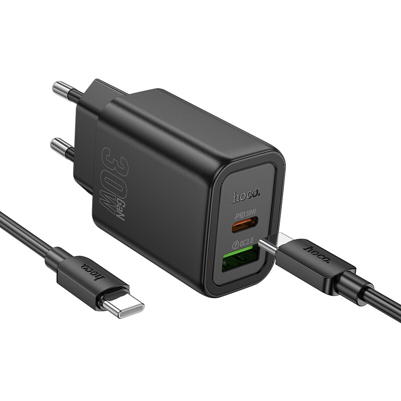 Сетевое зарядное устройство HOCO N63 Black + USB-C - USB-C Cable - 6942007644396