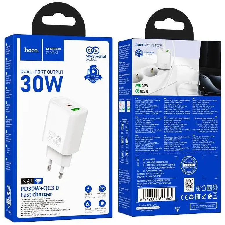 Сетевое зарядное устройство HOCO N63 White - 6942007644365 - фото 4