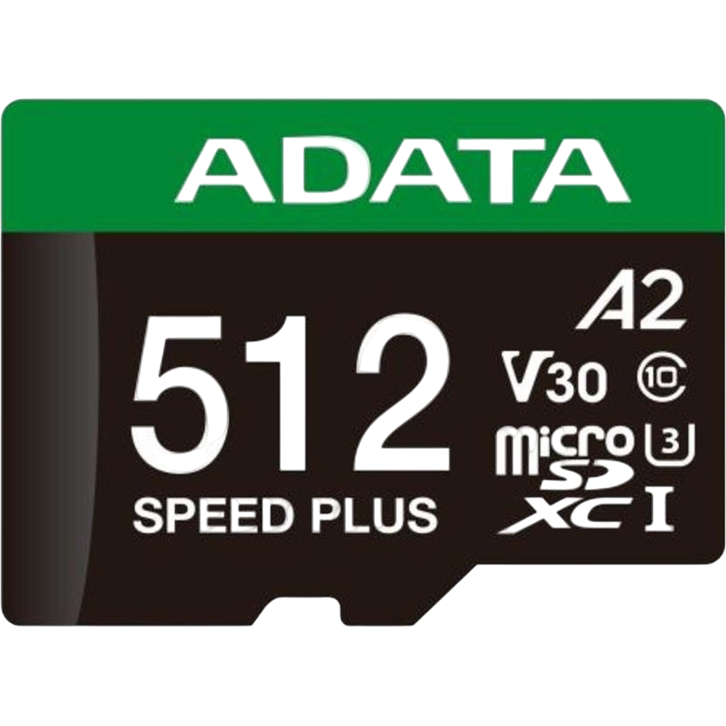 Карта памяти 512Gb MicroSD ADATA SPEED PLUS + SD адаптер (UD512GUI3V30A2SP-RA1)