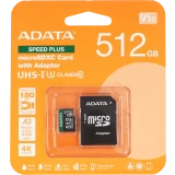 Карта памяти 512Gb MicroSD ADATA SPEED PLUS + SD адаптер (UD512GUI3V30A2SP-RA1)