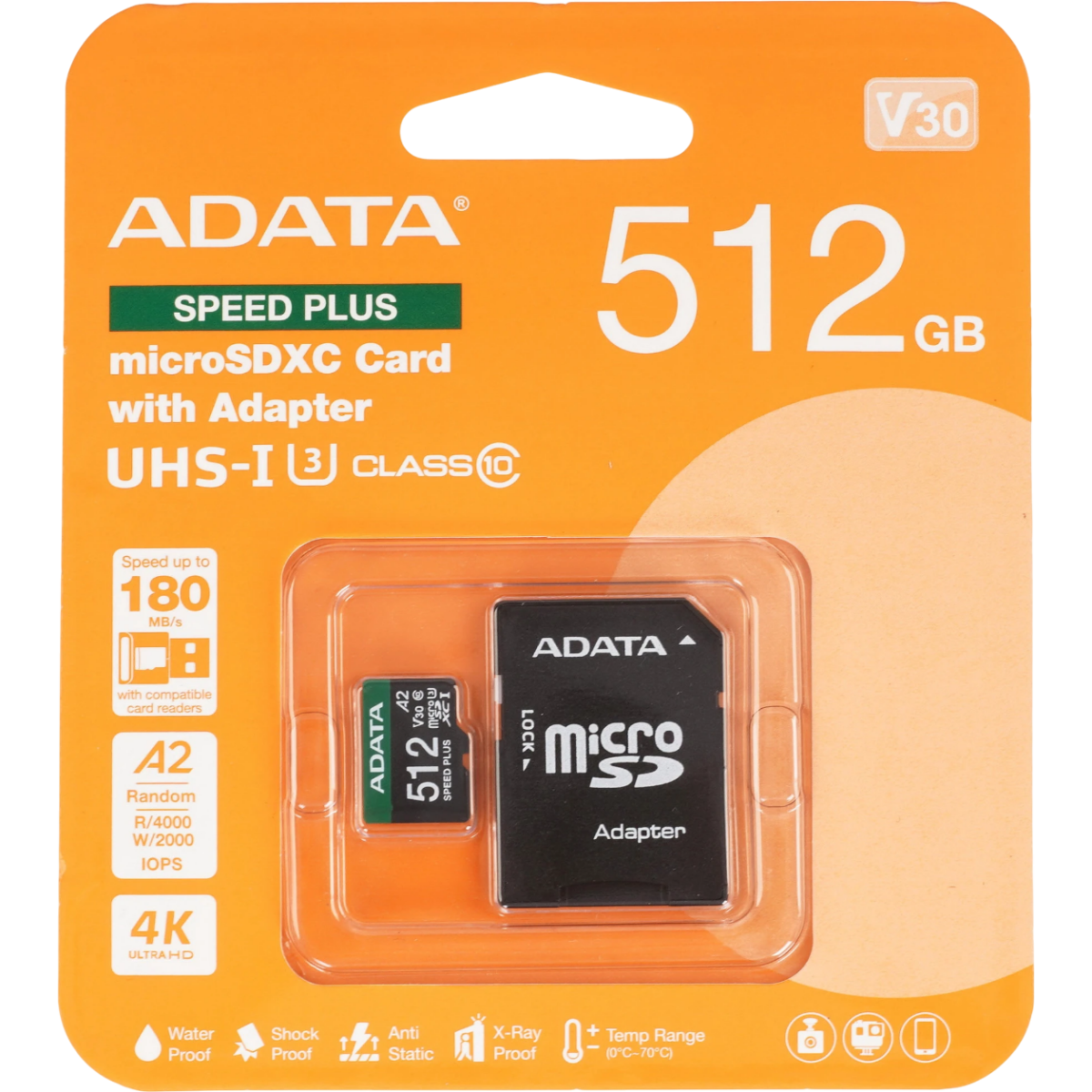 Карта памяти 512Gb MicroSD ADATA SPEED PLUS + SD адаптер (UD512GUI3V30A2SP-RA1) - фото 2