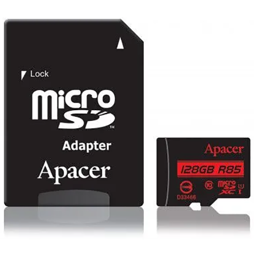 Карта памяти 128Gb MicroSD Apacer + SD адаптер (AP128GMCSX10U5-R)
