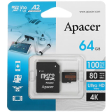 Карта памяти 64Gb MicroSD Apacer + SD адаптер (AP64GMCSX10U8-R)