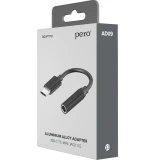 Переходник USB Type-C - 3.5 Jack, PERO AD09 Black
