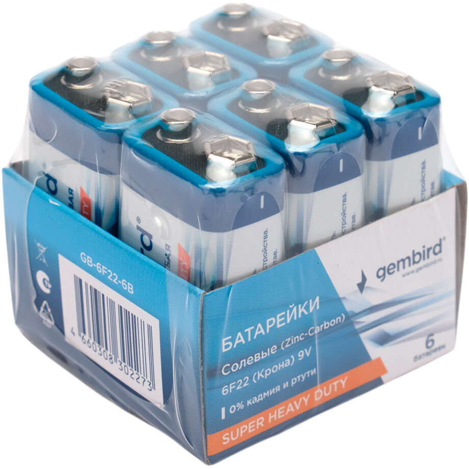 Батарейка Gembird GB-6F22-6B (9V, 6 шт.) - фото 3