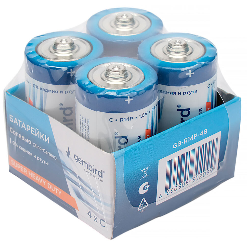 Батарейка Gembird GB-R14P-4B (C, 4 шт.) - фото 3