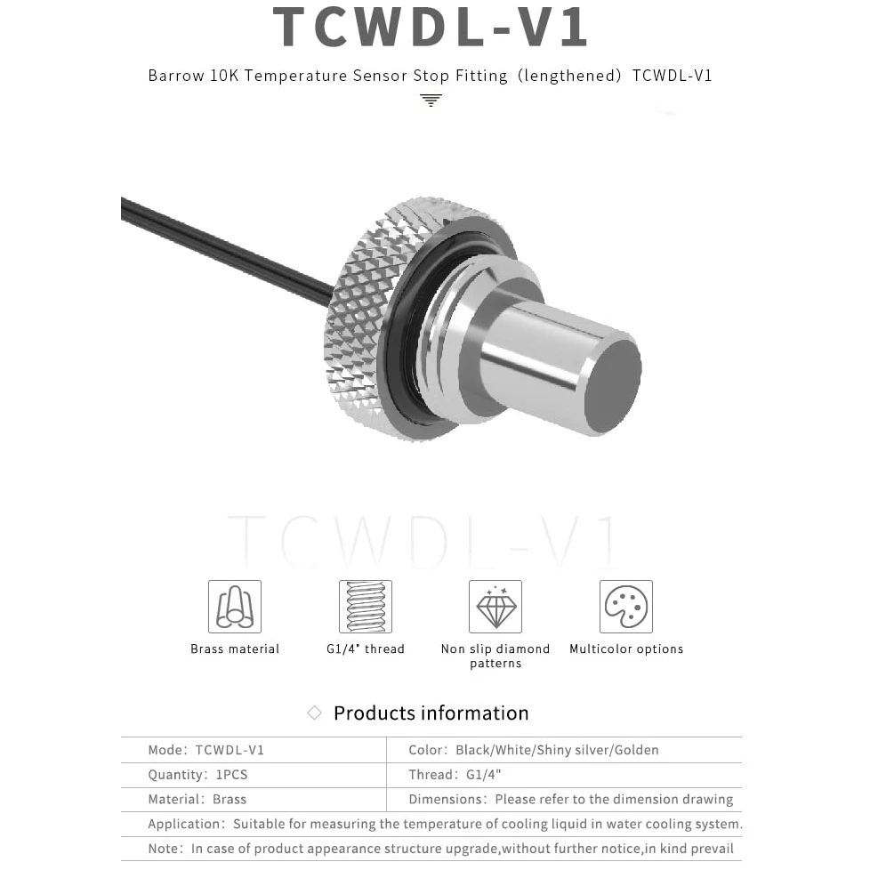 Датчик температуры для СЖО Barrow TCWDL-V1 Shiny silver (BA0926) - фото 2