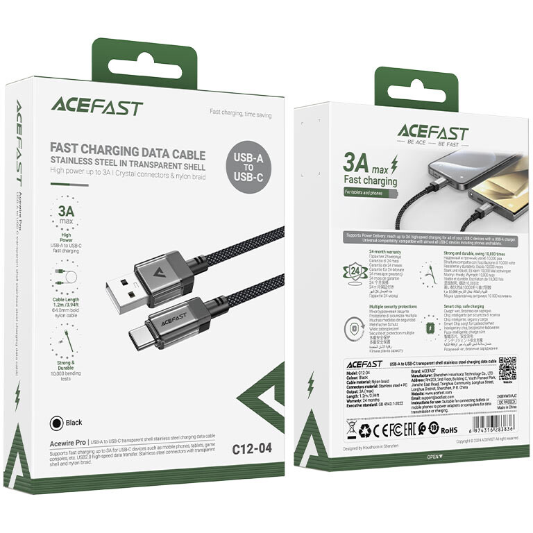 Кабель USB - USB Type-C, 1.2м, ACEFAST AF-C12-04-BK - фото 4