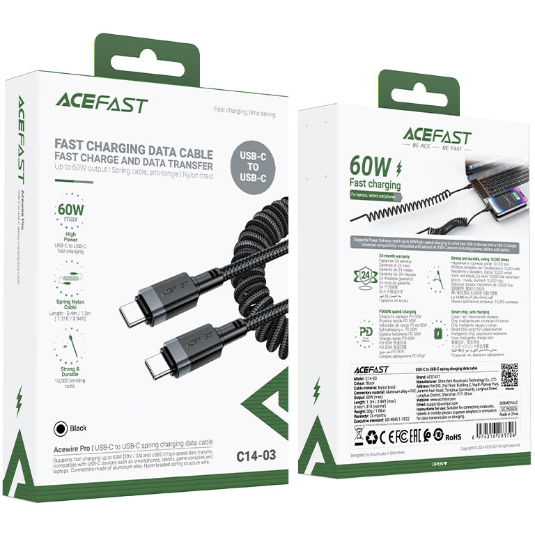 Кабель USB Type-C - USB Type-C, 1.2м, ACEFAST AF-C14-03-BK - фото 5