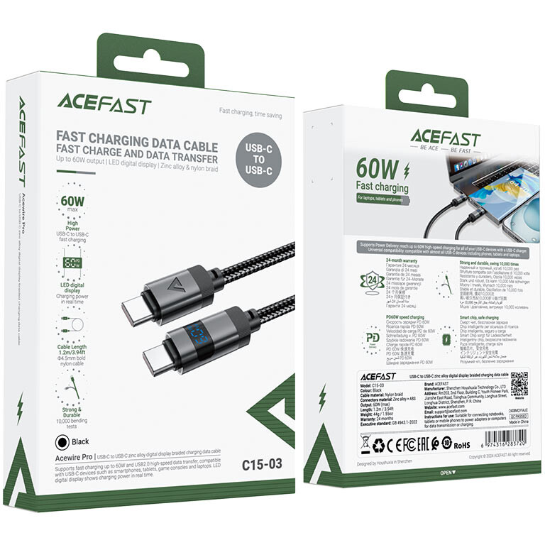 Кабель USB Type-C - USB Type-C, 1.2м, ACEFAST AF-C15-03-BK - фото 4