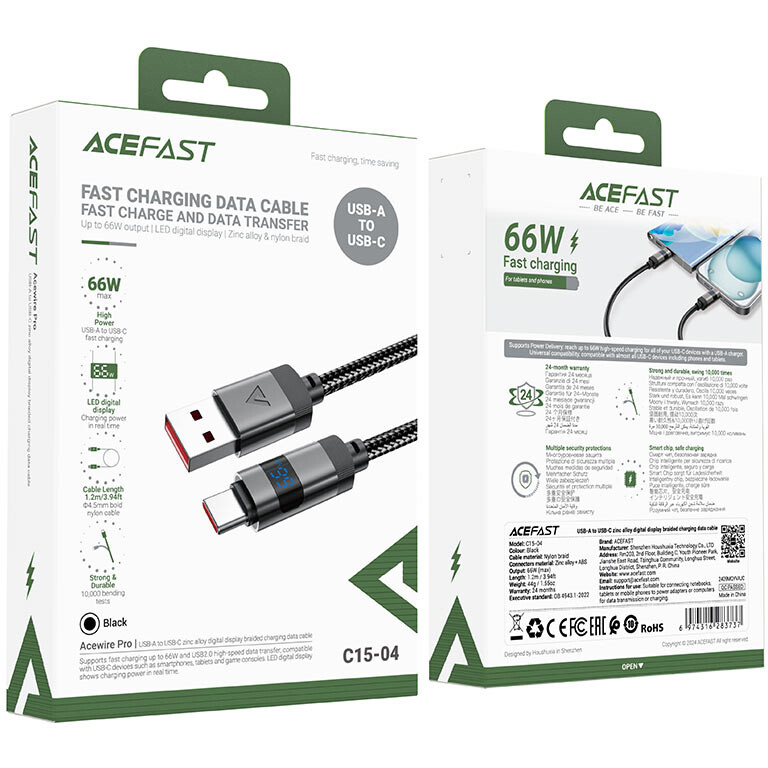 Кабель USB - USB Type-C, 1.2м, ACEFAST AF-C15-04-BK - фото 4