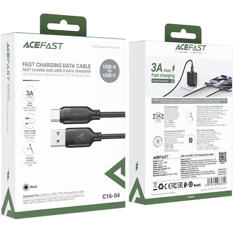 Кабель USB - USB Type-C, 1.2м, ACEFAST AF-C16-04-BK - фото 4