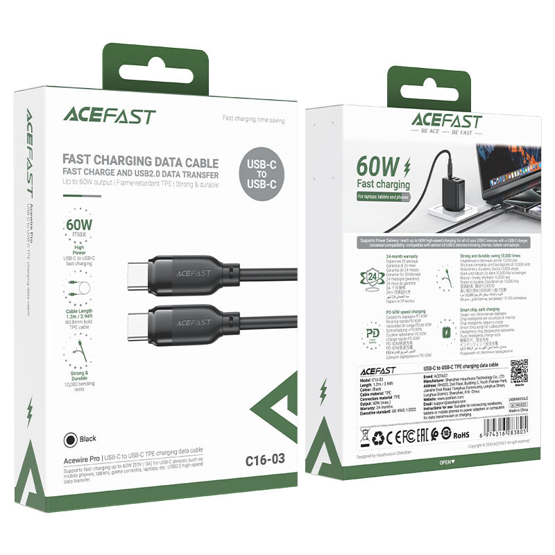 Кабель USB Type-C - USB Type-C, 1.2м, ACEFAST AF-C16-03-BK - фото 4