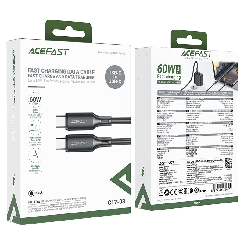 Кабель USB Type-C - USB Type-C, 1.2м, ACEFAST AF-C17-03-BK - фото 4