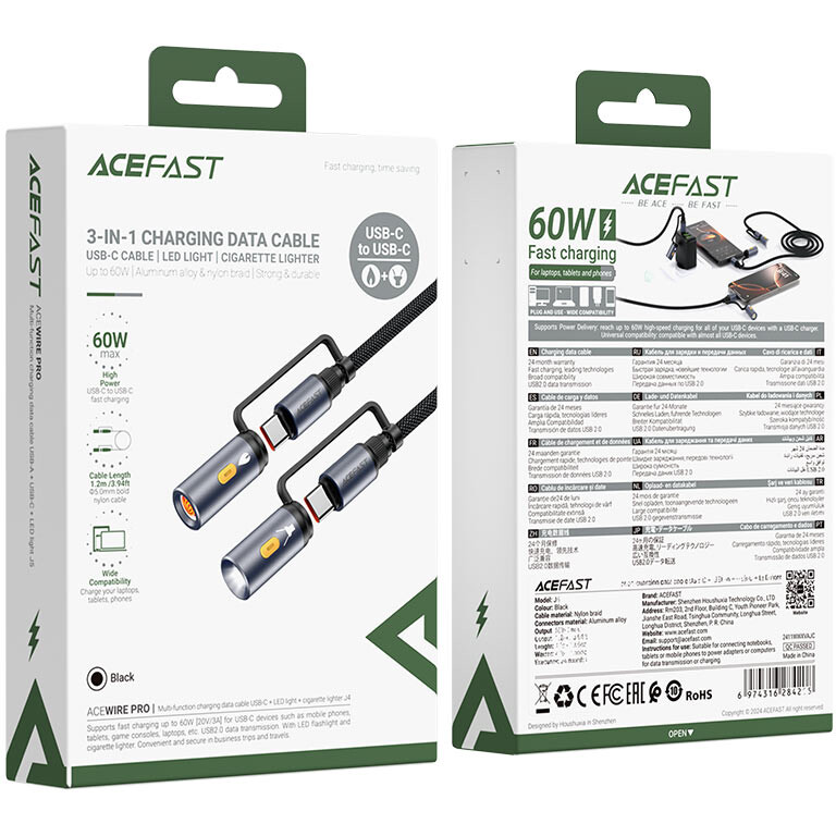 Кабель USB Type-C - USB Type-C, 1.2м, ACEFAST AF-J4-BK - фото 4