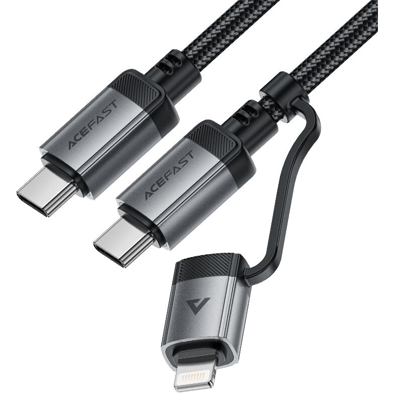 Кабель USB Type-C - USB Type-C/Lightning, 1.2м, ACEFAST AF-C20-01-BK