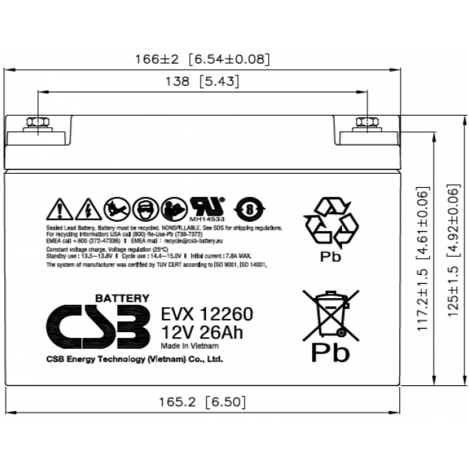 Аккумуляторная батарея CSB EVX12260 - фото 2