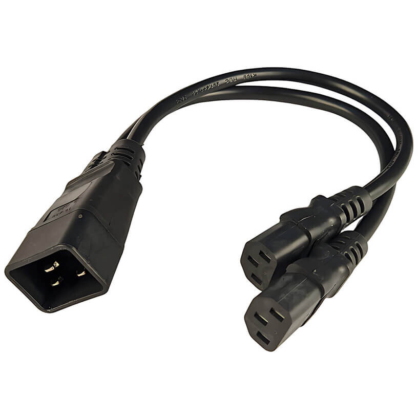 Кабель питания C20 - 2x C13, 0.3м, Cabeus PC-IEC20-2xIEC13-1.5-0.3M