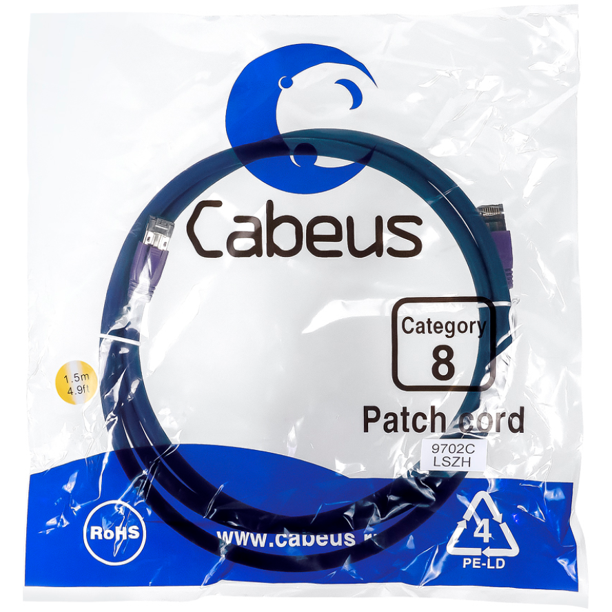 Патч-корд Cabeus PC-SSTP-RJ45-Cat.8-1.5m-LSZH, 1.5м